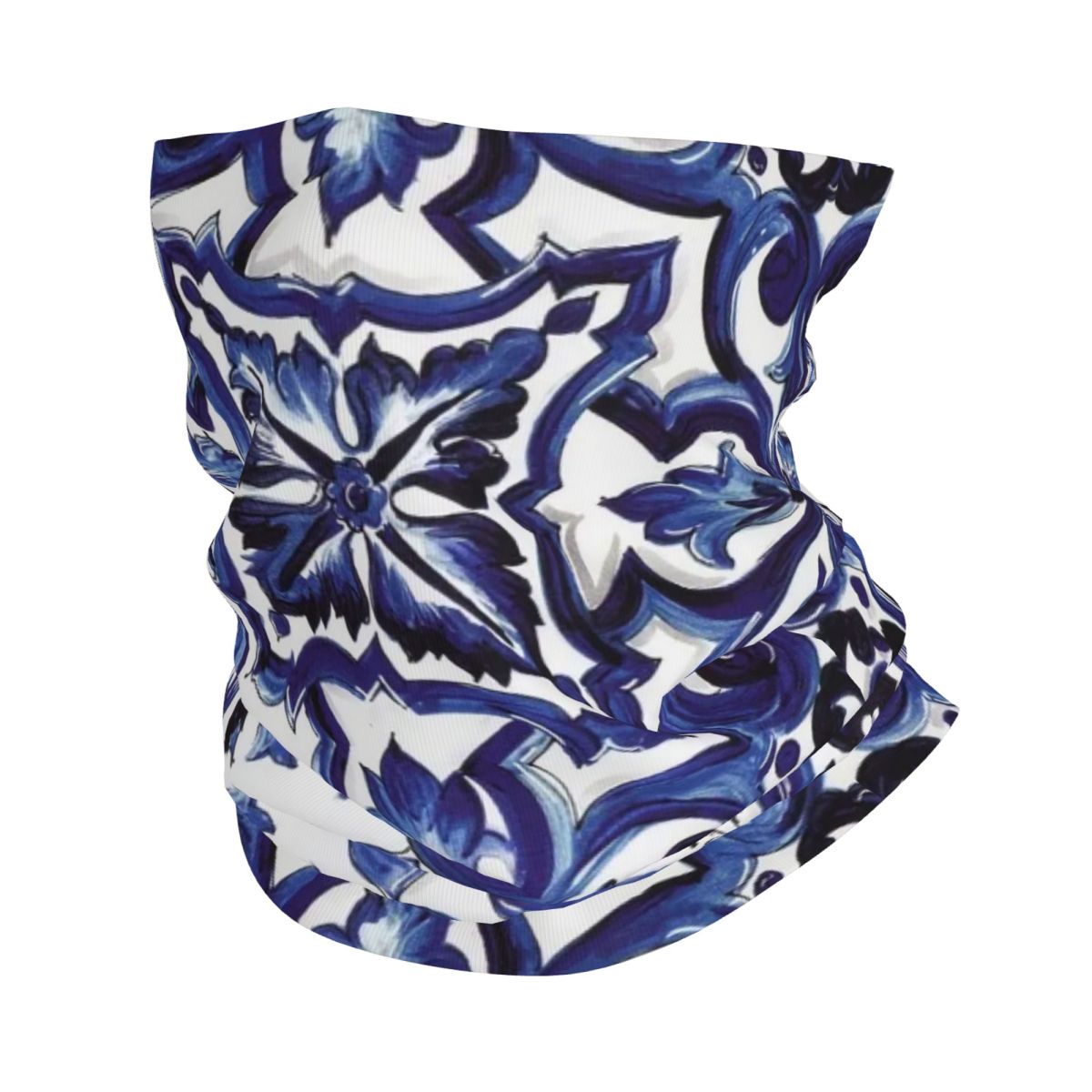 Cycling Face Mask - Blue Ornate Floral Mediterranean Sicilian Tile