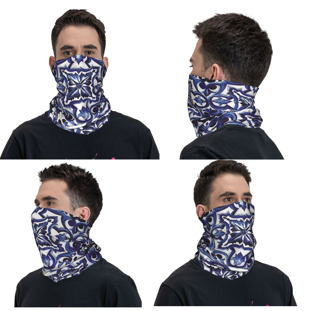 Blue Ornate Floral Mediterrane - Cycling Face Mask 评论和价格