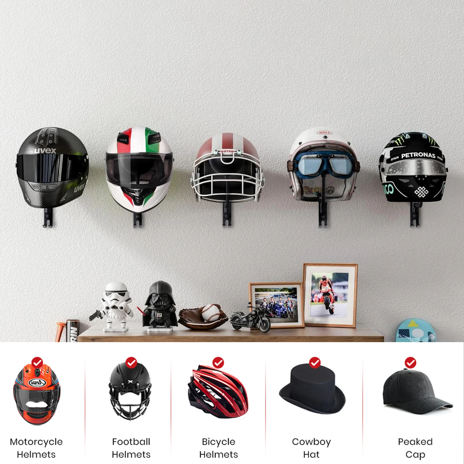Motorcycle Helmet Rack Wall Mo - Cycling Gear Wall Hanger 评论和价格